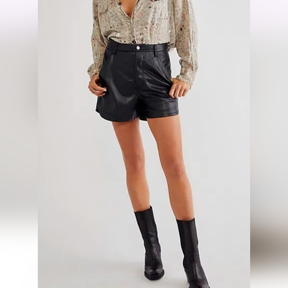 Free people Lita Vegan Leather Short in Abyss - Picture 3 of 11